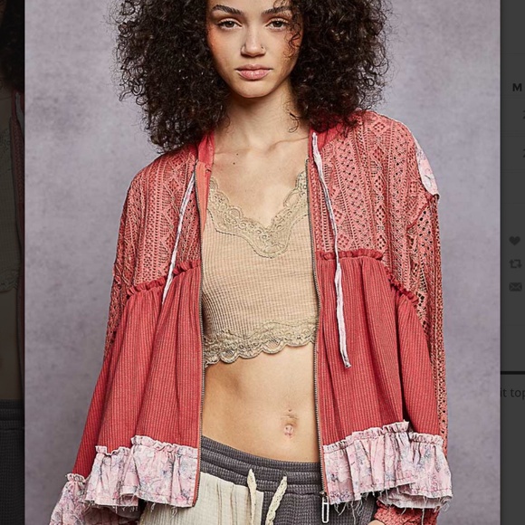 POL “ Kelly 2 “ POL Hoodie Zip Up Top Jacket with Crochet Lace Detail 76 - Picture 5 of 5